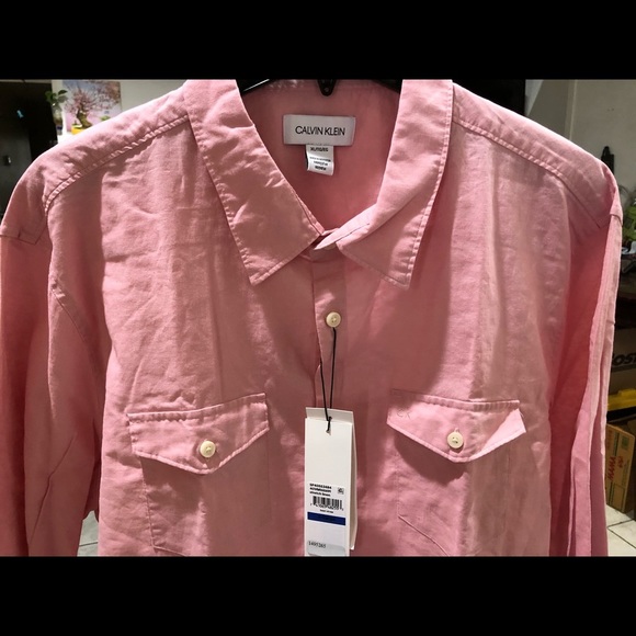 Mens linen roll tab shirt Calvin Klein - Picture 2 of 9